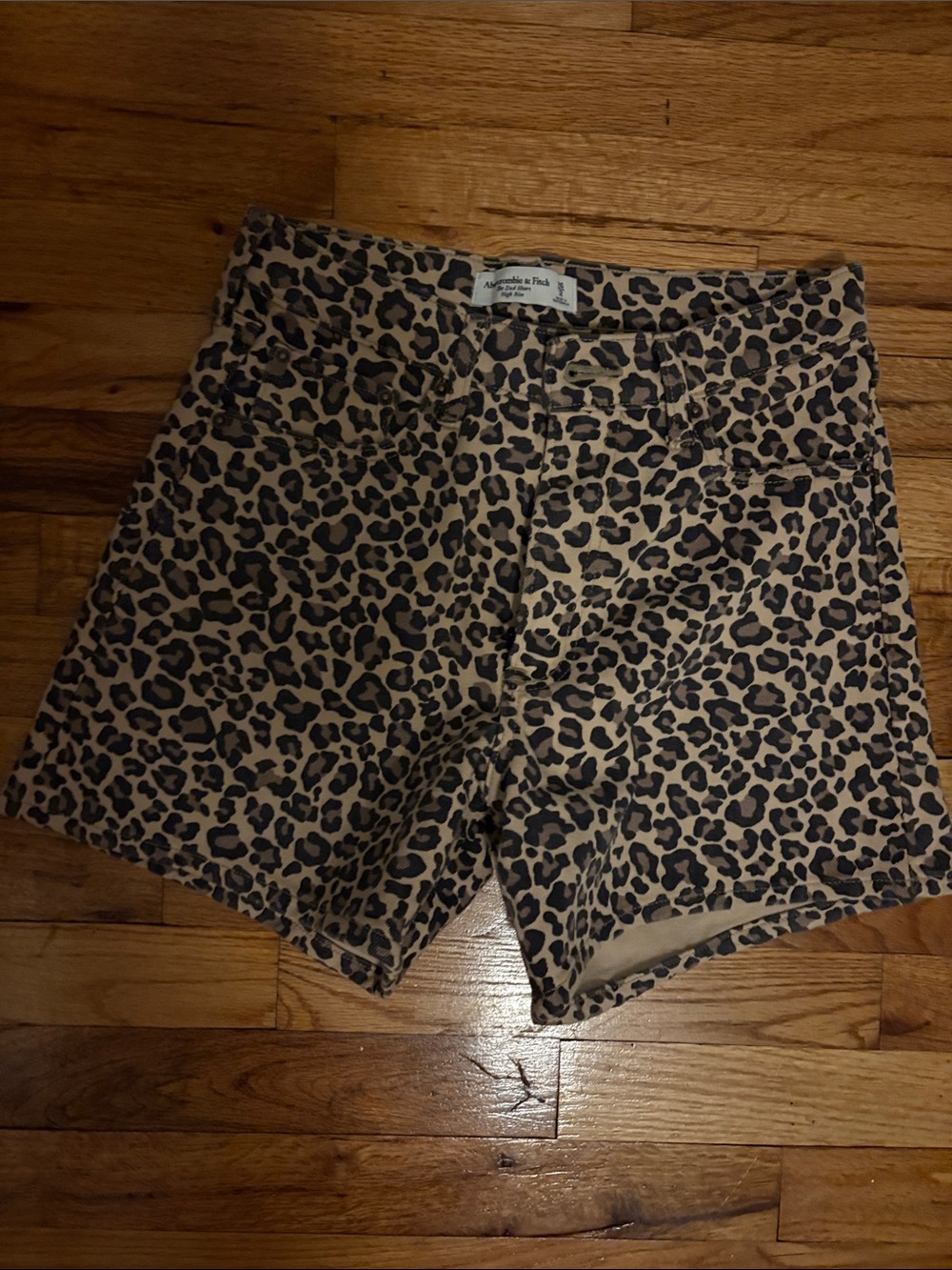 Abercrombie & Fitch Leopard Print Tan and Black Jean Shorts